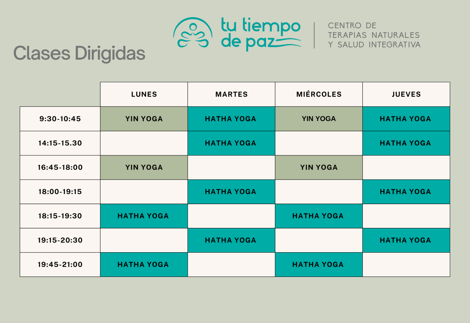 Cartel Horizontal Horario yoga