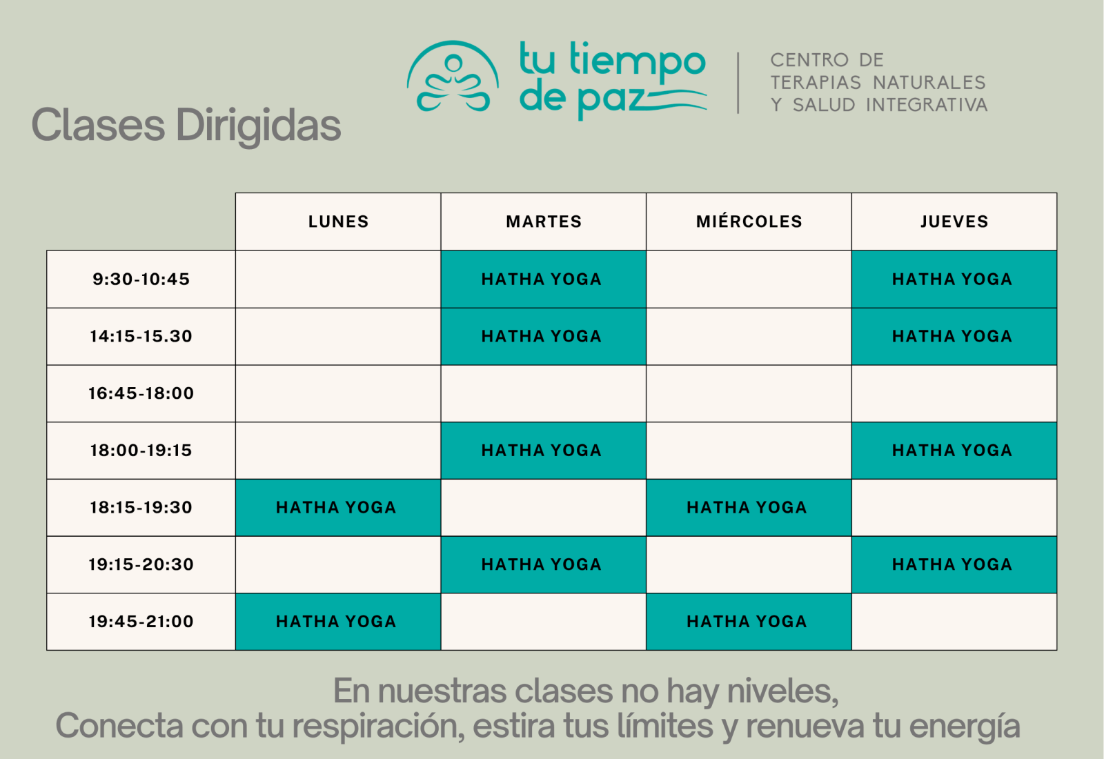 Cartel Horizontal Horario yoga
